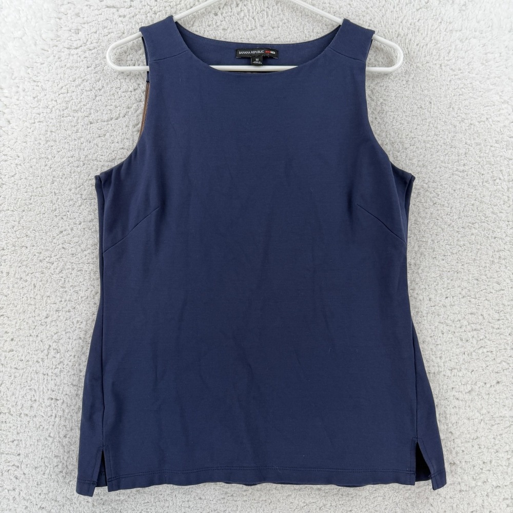Banana Republic Mad Men Tank Top Womens Medium Blue Crew Neck Open Back Stretch